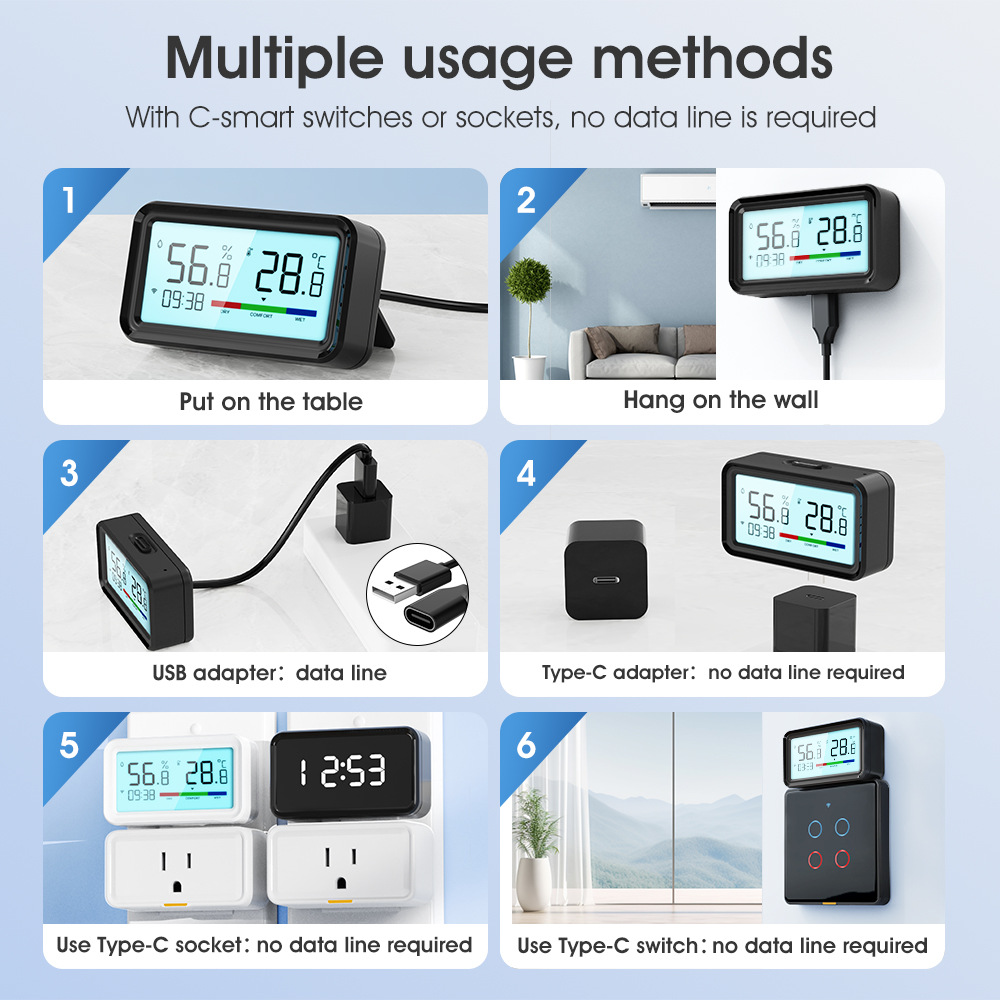 Tuya WiFi inteligente zigbee Medidor de temperatura y humedad inteligente Sensor de detección inalámbrica interior hogar preciso