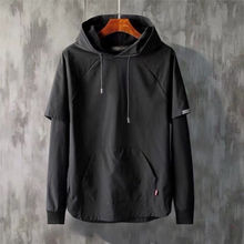 长袖黑色学生连帽假两件韩版宽松卫衣男情侣胖子秋季精品套头衣服