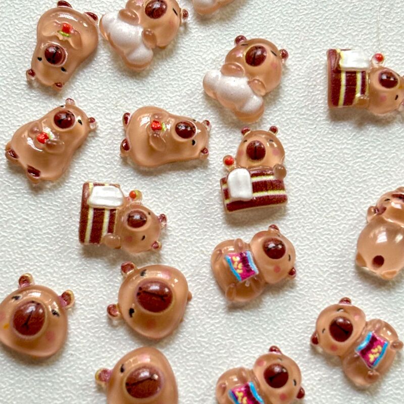 Kapibala Maillard Bear Nail Art Accessories Cute Cartoon Resin Bear Brown Bear Nail Accessories Wholesale