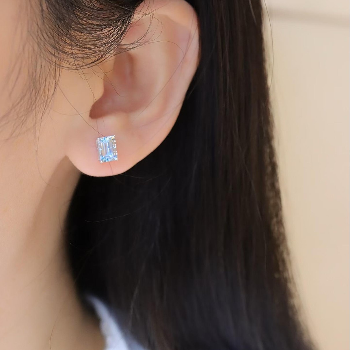 18K Aquamarine Stud Earrings Jewelry Company Fine Jewelry Women's Earrings Versatile Accessories Y2033