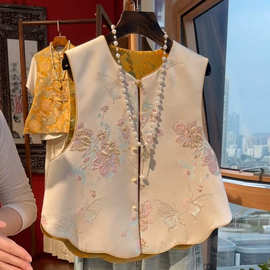 品质保证减龄中年真丝背心马夹秋冬新款中式外套双面穿马甲女坎肩