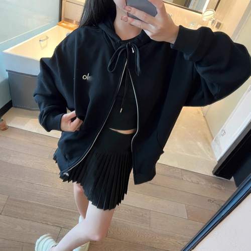 ALO Heavy cardigan hooded hooded hoodie Couple three-dimensional letters sports casual loose all-matching running zipper coat