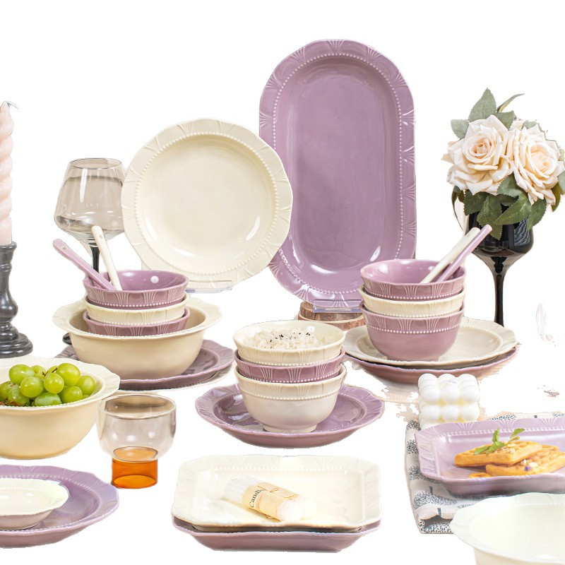 personalización simple set de platos de cerámica alta sensibilidad al color encaje esmaltado tazón de arroz de cerámica doméstica tazón de cubierta combinación