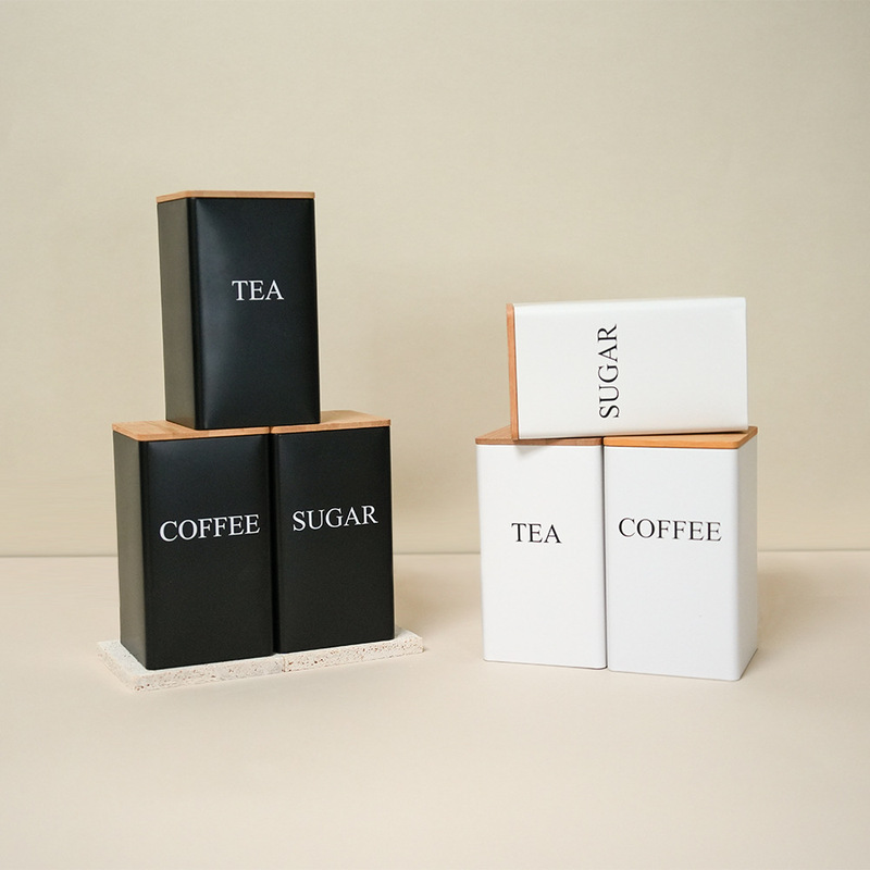 ヨーロッパとアメリカンスタイルの竹カバー金属ブリキ箱キャンディーコーヒーティーブリキ収納ボックスシンプルなクリエイティブ収納ボックス|undefined