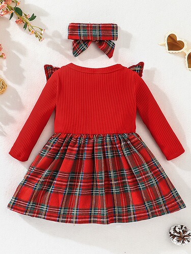 INS Baby Fashion Checkered Dress Christmas Children Long Sleeve Checkered Dress with Bow