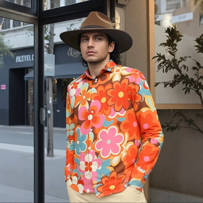 2026 Cross-Border Men's Fashion Floral Print Long-Sleeve Button-Up Shirt Custom 3D Floral Pattern Design One-Piece Wholesale 2026 Cross-Border Men's Fashion Floral Print Long-Sleeve Button-Up Shirt Custom 3D Floral Pattern Design One-Piece Wholesale