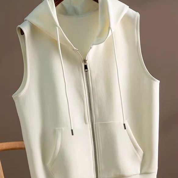 Practical and Simple Casual Hooded Sweatshirt for Women, Spring 2026 Versatile High-End Sleeveless Solid Color Vest Jacket
