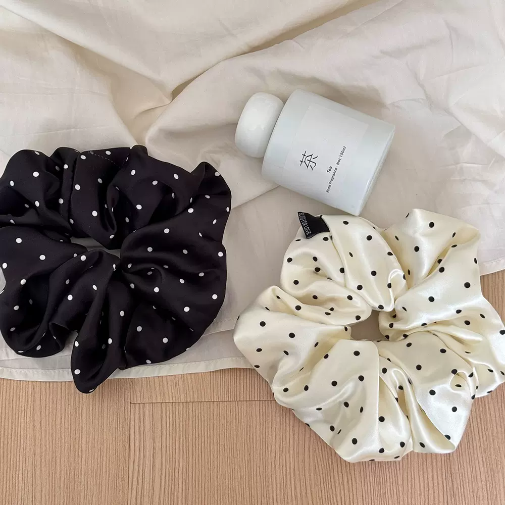 法式珠光缎面波点发圈低马尾扎头发皮筋2025年温柔气质高级大肠圈