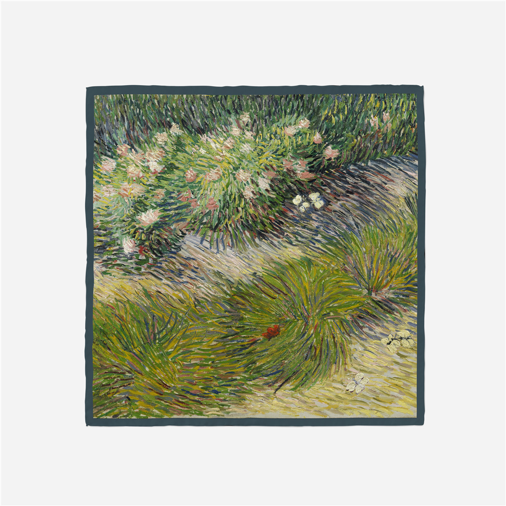 53cm Van Gogh Oil Painting Series Flowers Butterflies Print Silk Scarf Small Square Scarfpicture1
