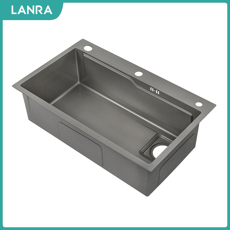 Internet Red SUS304 Stainless Steel Gun Grey Sink Kitchen Thickened Vegetable Washing Basin Large Single Sink under Table