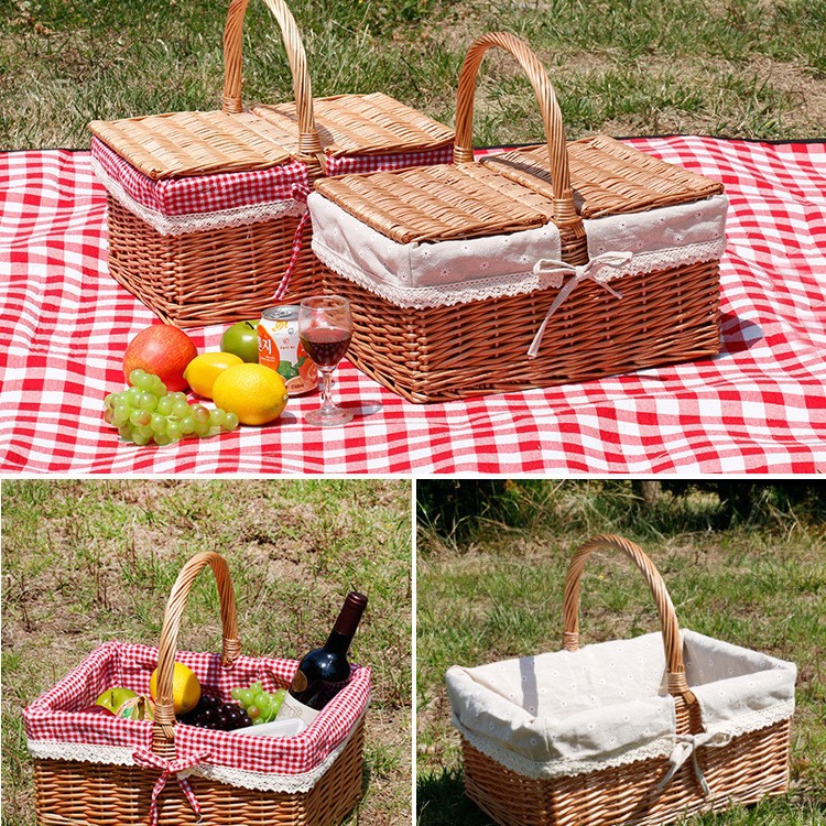 Cesta de Mimbre al por Mayor, Cesta de Compras, Cesta de Picnic, Cesta de Almacenamiento de Ratán con Tapa, Cesta de Regalo, Cesta de Almacenamiento