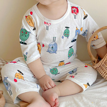 儿童睡衣夏季宝宝家居服薄款纯棉婴幼儿半袖分体套装男女孩空调服