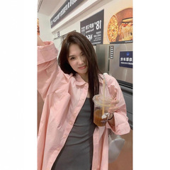 纯棉粉色长袖衬衫女春秋季薄款宽松显瘦百搭休闲防晒外套开衫衬衣