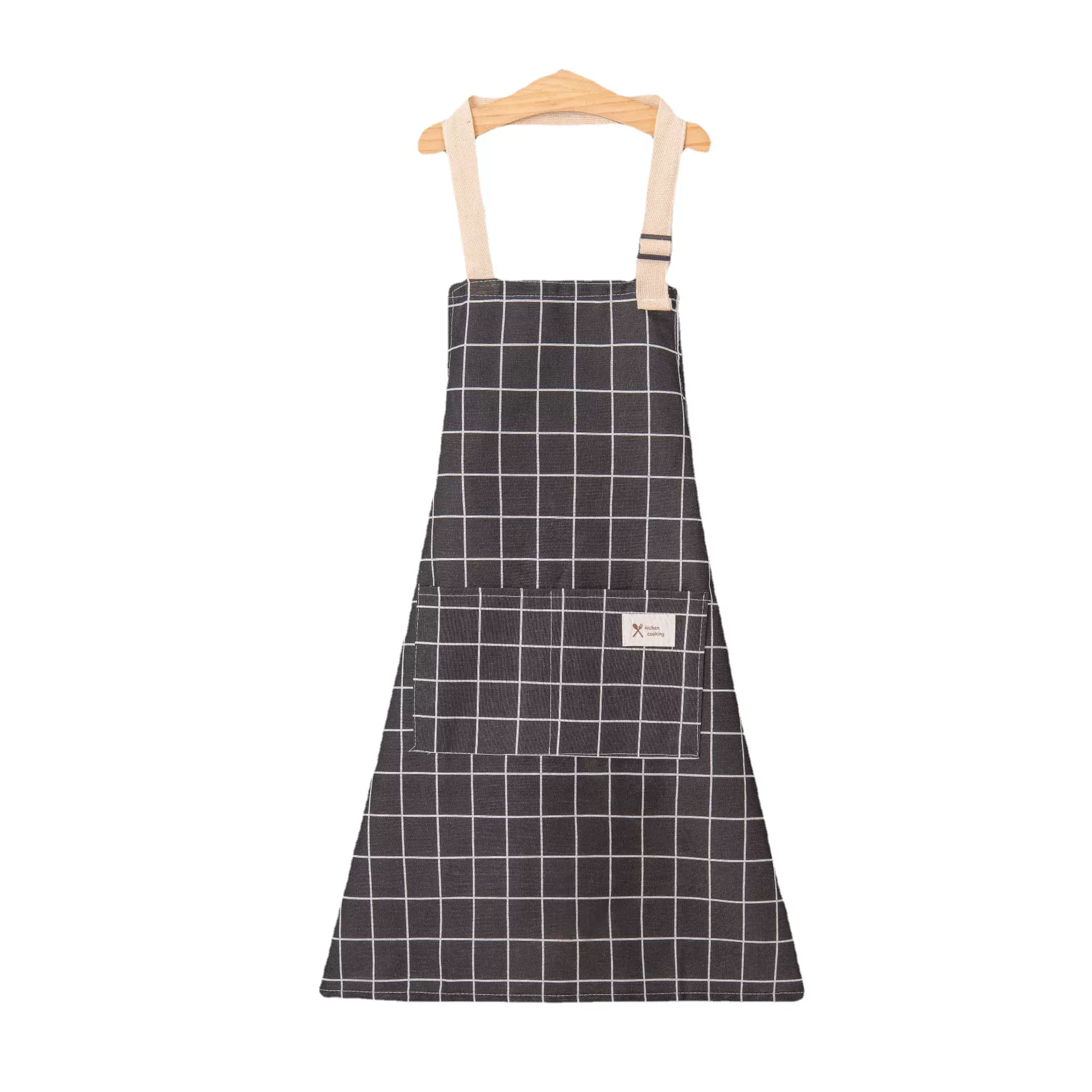格子棉麻围腰批发 厨房家用做饭餐厅工作服时尚韩版调节挂脖 围裙