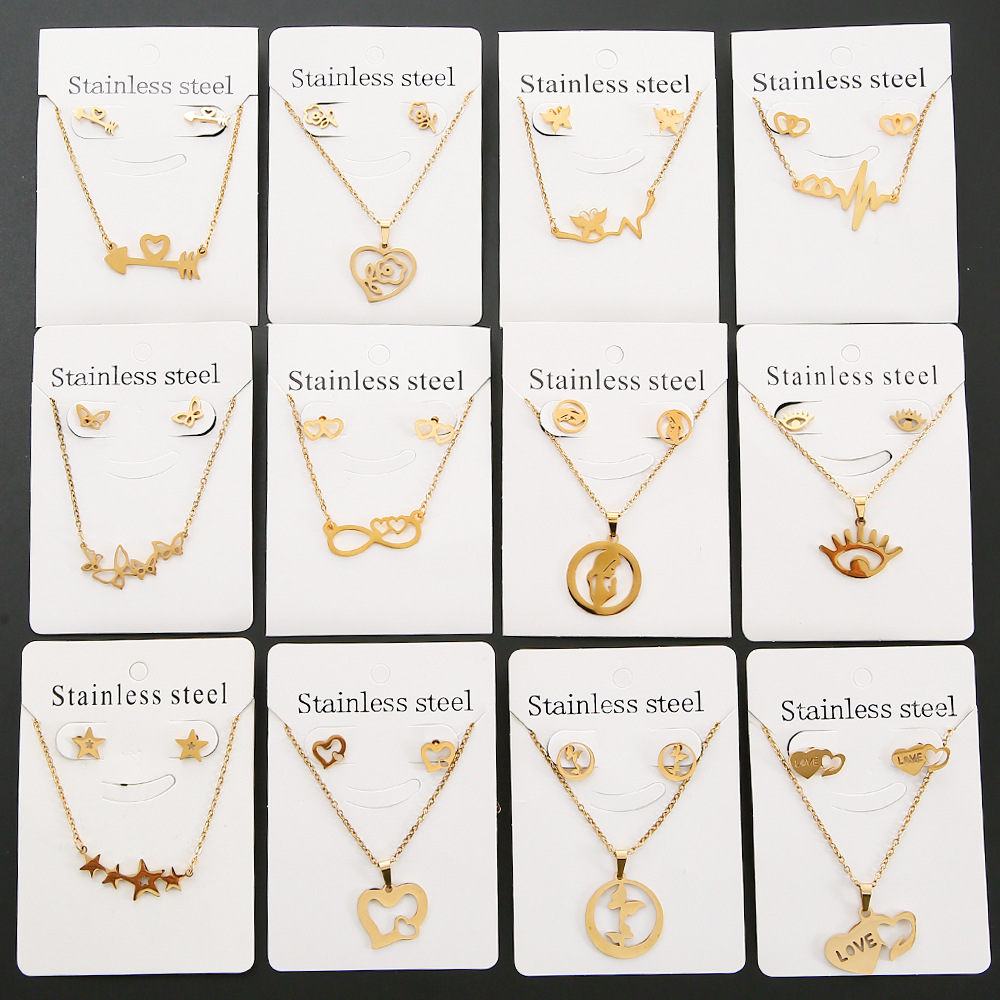 Großhandel Schmuck Einfacher Stil Pentagramm Auge Schmetterling Edelstahl 304 Überzug Schmuck-Set Kabelkette display picture 2