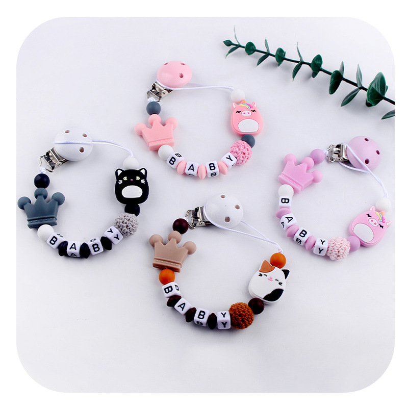 Productos para bebés amor clip de tetina dibujos animados creativos juguetes unicornio silicona molar tetina cadena anti-caída cadena