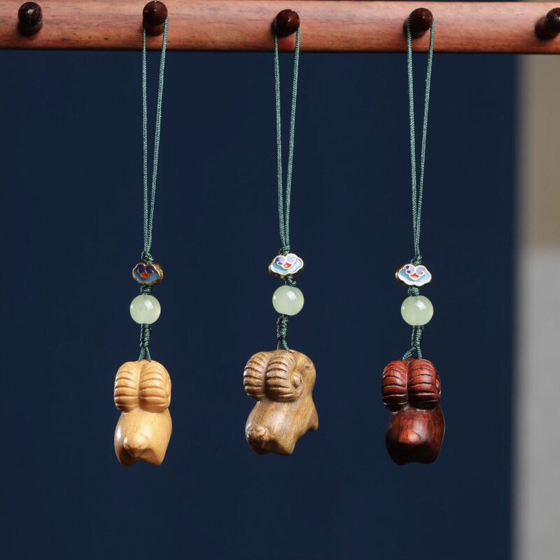 Green Sandalwood Cute Goat Pendant Mobile Phone Pendant Accessory Mobile Phone Chain Wooden Keychain Twelve Zodiac Signs