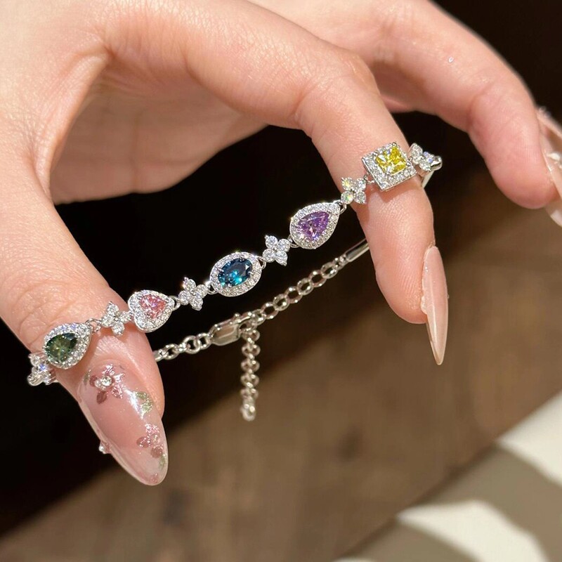 "Candy Party" Dopamine-Boosting Colorful Water Drop Rhinestone Bracelet Vintage Sweet Fashion Stackable Jewelry for Women "Candy Party" Dopamine-Boosting Colorful Water Drop Rhinestone Bracelet Vintage Sweet Fashion Stackable Jewelry for Women