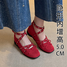 法式交叉皮带扣芭蕾舞鞋女2025新款红色玛丽珍鞋气质小香风蝴单鞋