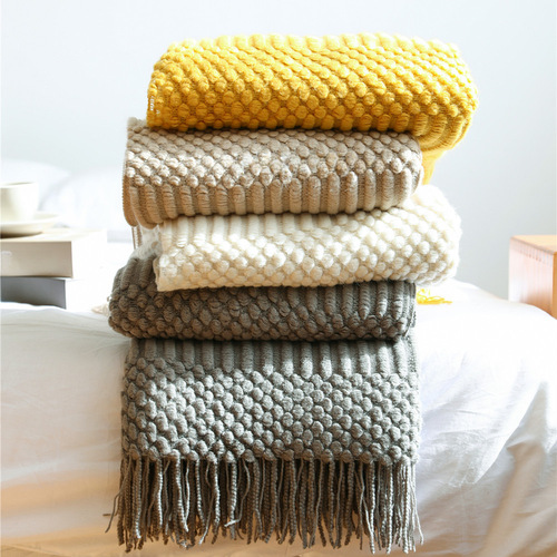 Nordic solid color air conditioning blanket, pineapple pattern sofa blanket, office nap blanket, bed rail blanket, small throw blanket, decorative blanket