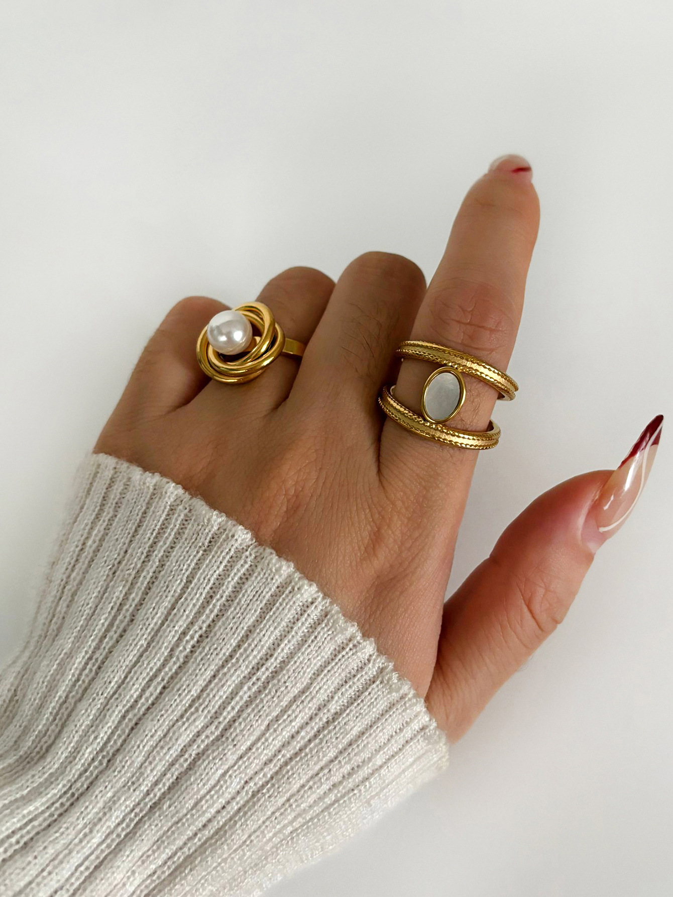 Geometric Pattern 18K Gold Plated 316L Stainless Steel  Geometric Waterproof Non Tarnish Surgical Steel Simple Style Commute Rings For Women's