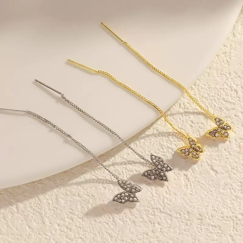 韩国网红时尚气质长款流苏蝴蝶耳线耳环百搭简约轻奢高级感耳饰女