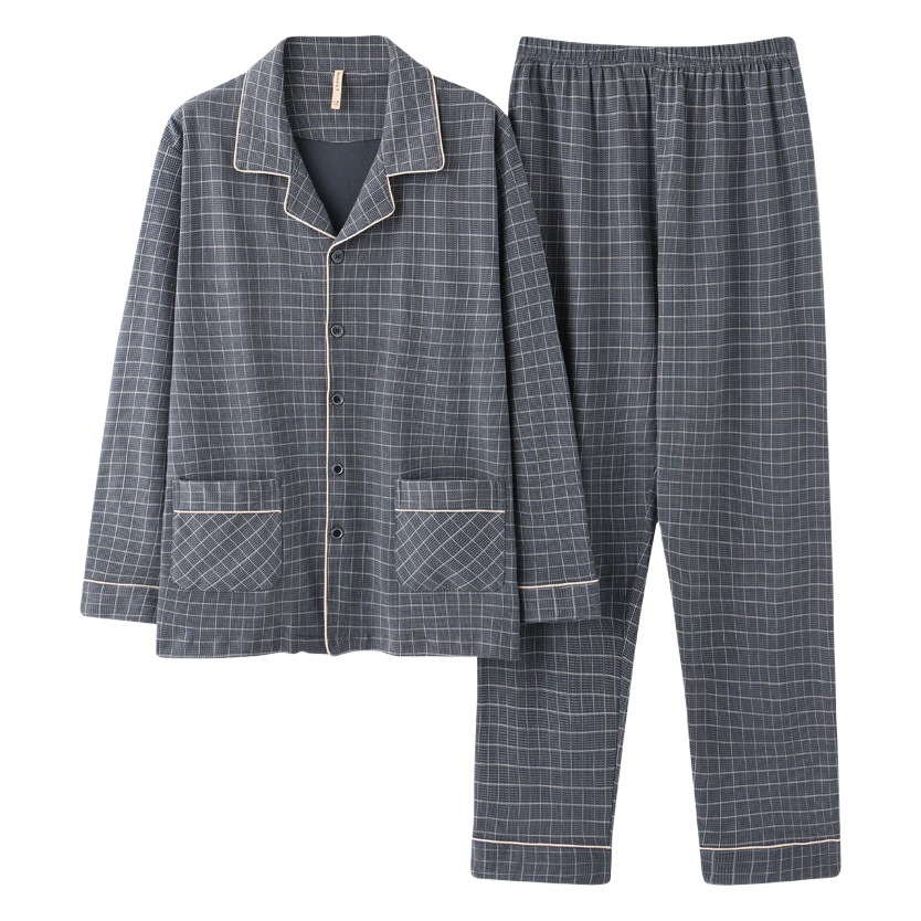 Papá pijamas de los hombres primavera y otoño 100% algodón manga larga más tamaño suelta desgaste en el hogar traje casual