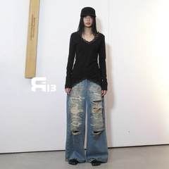 R13 Thirteen Lines 25 春夏アメリカンホットガールニッチデザインフリップサスペンダーレースボトム長袖Tシャツ8356