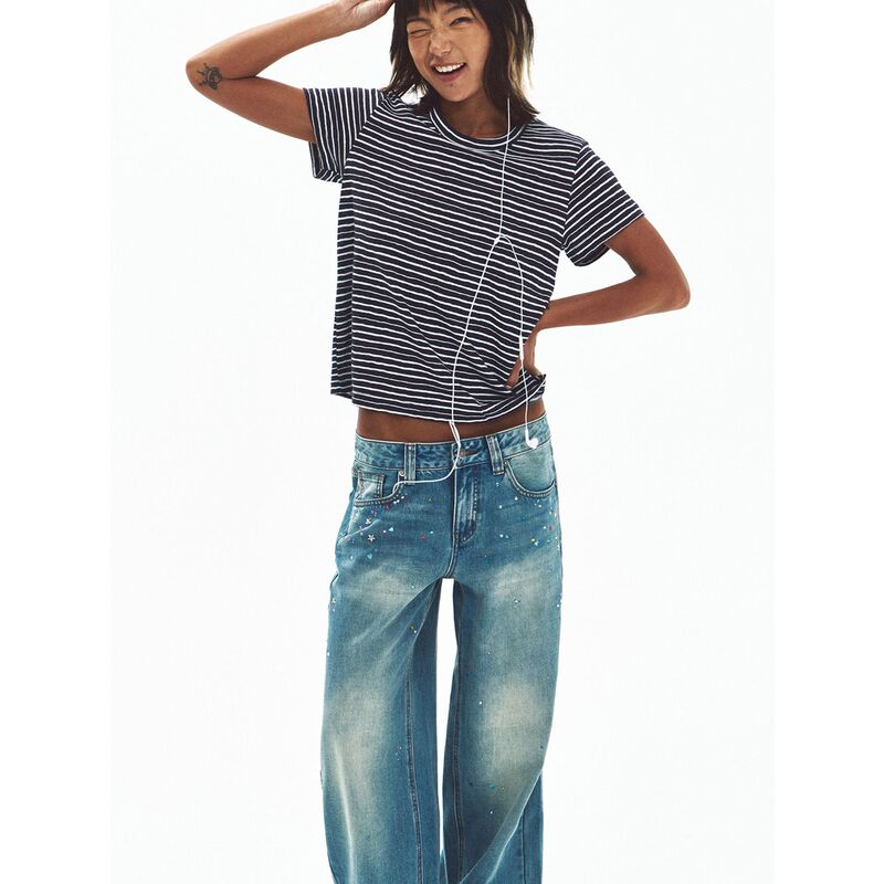 【Time-Perceving Black Label】New casual versatile short-sleeve round-neck slim-fit striped color-block T-shirt for women V60642 【Time-Perceving Black Label】New casual versatile short-sleeve round-neck slim-fit striped color-block T-shirt for women V60642