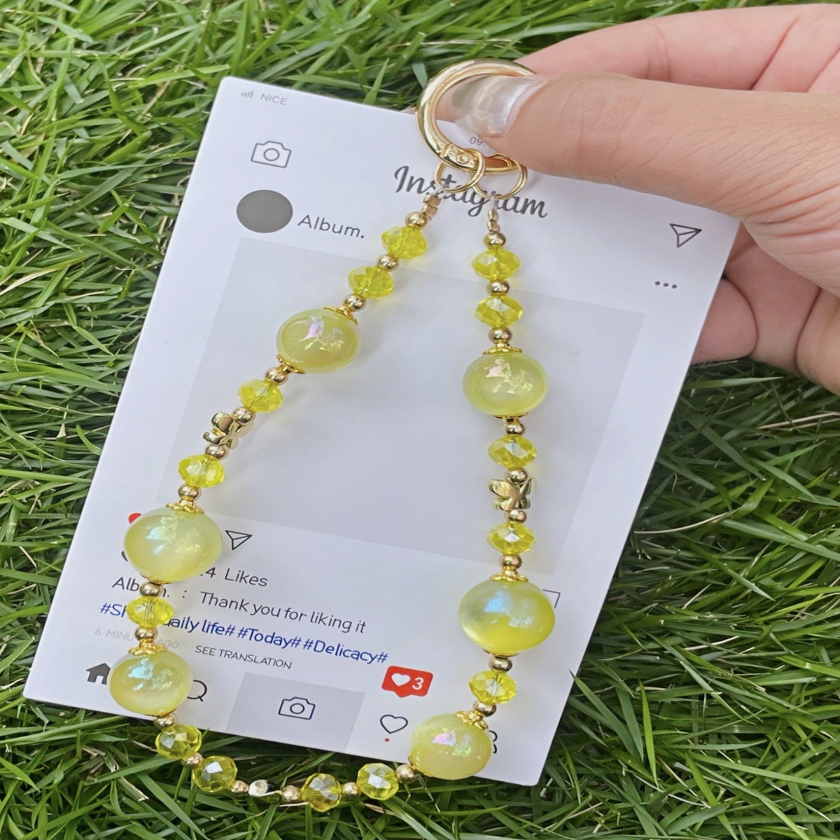 Personalidad cordón de cadena de teléfono móvil con cuentas universal estilo ins colorido streamer cristal redondo cadena corta pulsera moda al por mayor