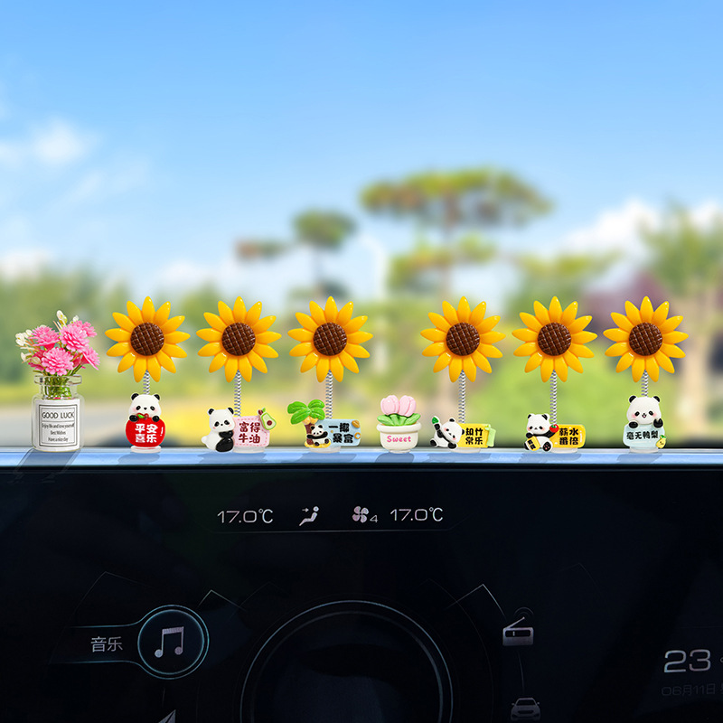 超かわいい富のパンダひまわり車の装飾品電気自動車のインテリア車の装飾品デスク装飾|undefined