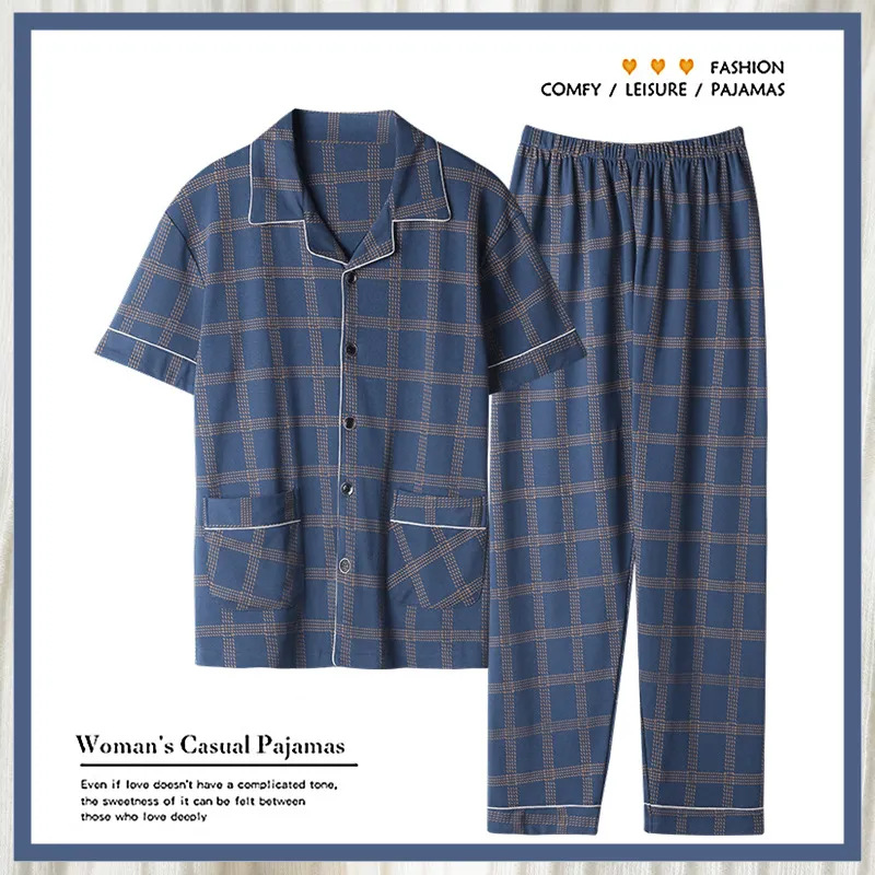 Pijamas para hombres de verano delgados algodón pantalones de mangas cortas para hombres ropa de hogar de verano más grande conjunto