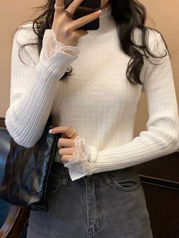 フレンチニットはレースの中に女性の春の新型の修身を合わせて痩せています。|undefined