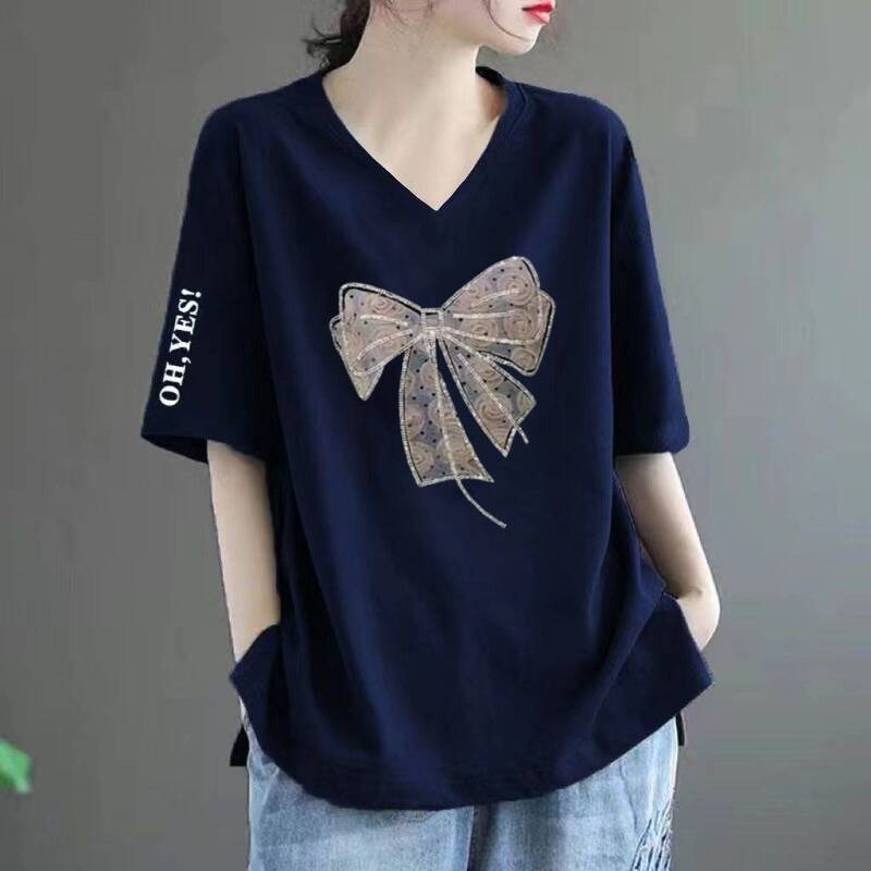 Clearance Sale Short-Sleeve T-Shirt for Women, Summer Printed V-Neck Loose Plus-Size Casual Stylish Middle-Aged Top Clearance Sale Short-Sleeve T-Shirt for Women, Summer Printed V-Neck Loose Plus-Size Casual Stylish Middle-Aged Top