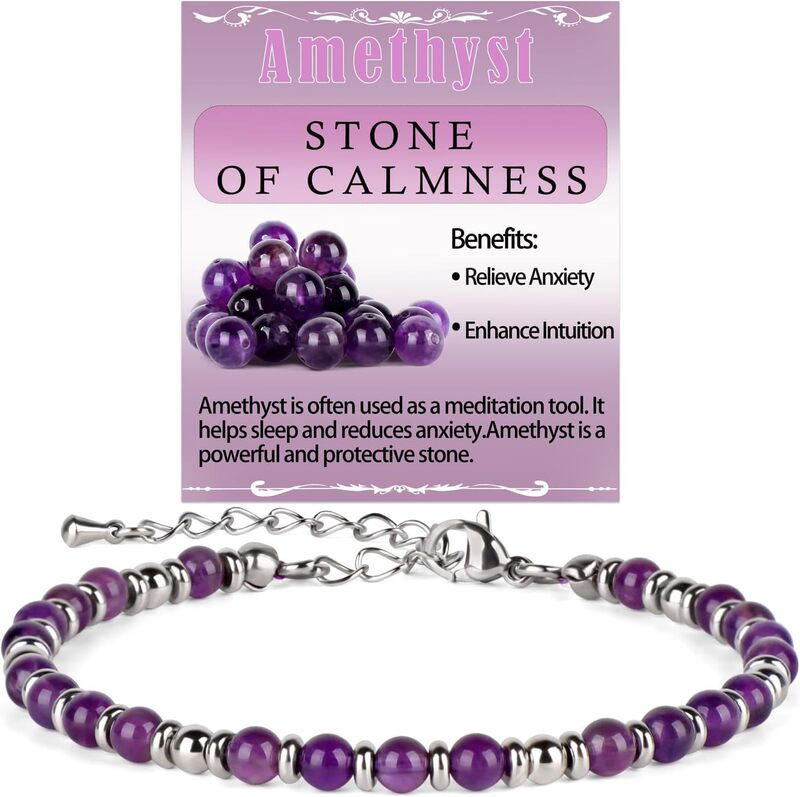 Cross-Border Women's Beaded Bracelet Energy Gemstone Charm Jewelry Adjustable Stainless Steel Bracelet for Mom Cross-Border Women's Beaded Bracelet Energy Gemstone Charm Jewelry Adjustable Stainless Steel Bracelet for Mom