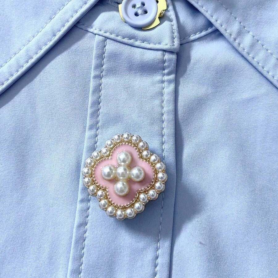 Button Cover: Luxurious Four-leaf Clover Versatile Cufflinks, Pearl Shirt Collar Decorative Buttons_voghion.com
