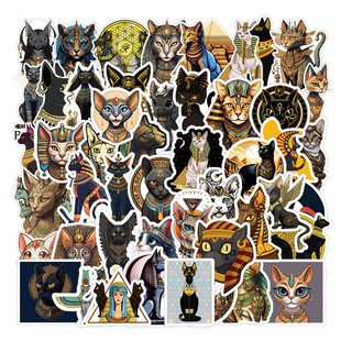 Cross-border hot selling 50 Egyptian kittens waterproof decorative stickers DIY mobile phone case skateboard flat guitar refrigerator