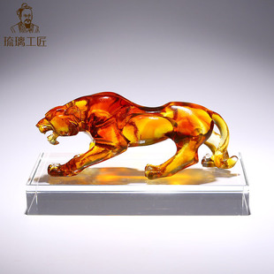 Glass Leopard Ornaments Animal Model Room Home Decorations Entrance Tv Cabinet Bookcase Soft Decoration for Customers
