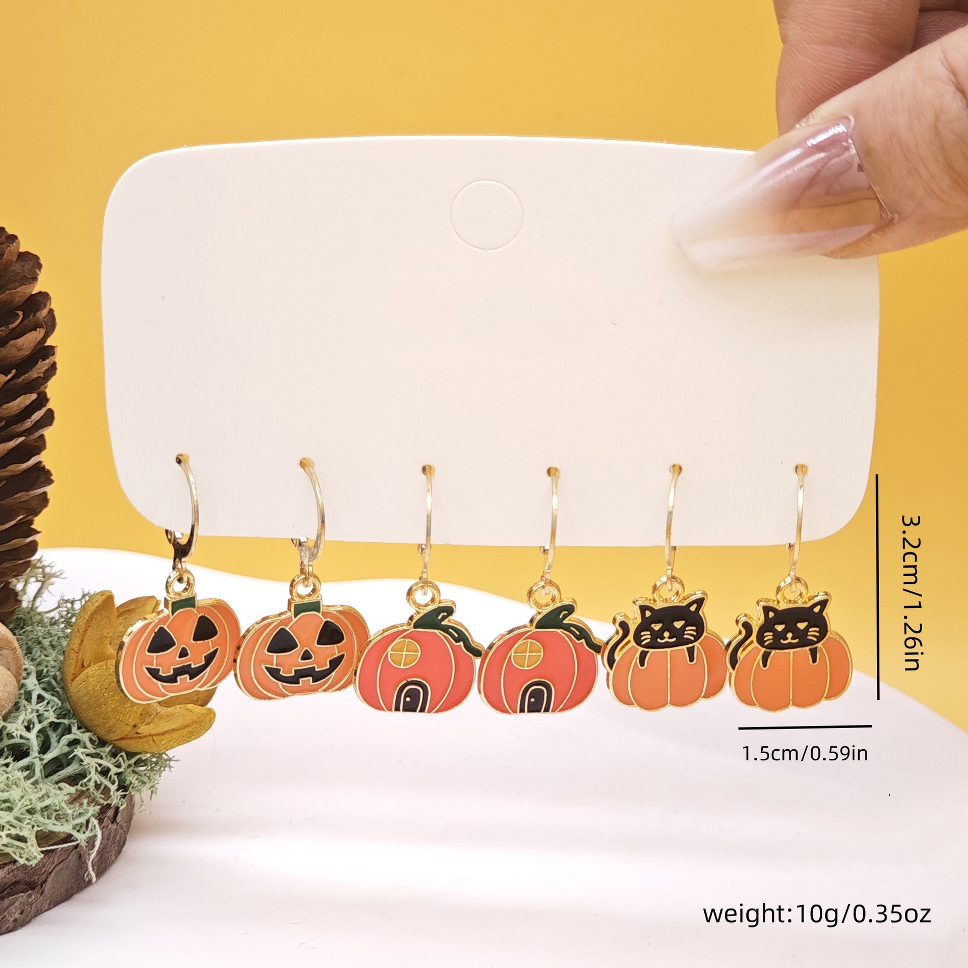 20g Weight Alloy Ear Needle Material Drop Earrings Classification 1 Set Quantity Holiday, Daily Occasion Alloy Material Halloween Festival Pumpkin, Cat, Ghost Pattern Women's Gender Cartoon Style Style Enamel Craft Cartoon Style Pumpkin Cat Ghost Alloy Enamel Earring Sets For Women's Holiday Daily 6