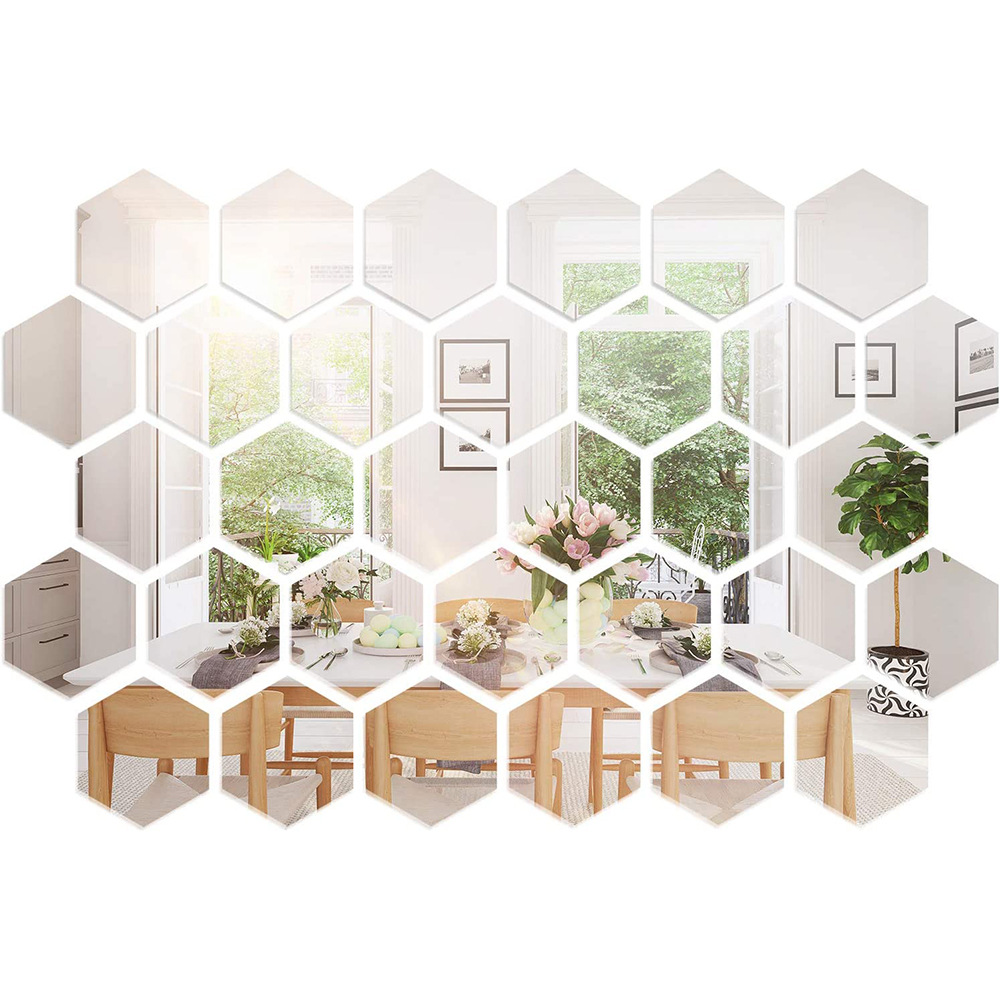 Espejo de acrílico hexagonal pegatinas de pared tridimensional DIY autoadhesivo pegatinas de pared decoración del hogar pegatinas de espejo de pared de fondo XN008