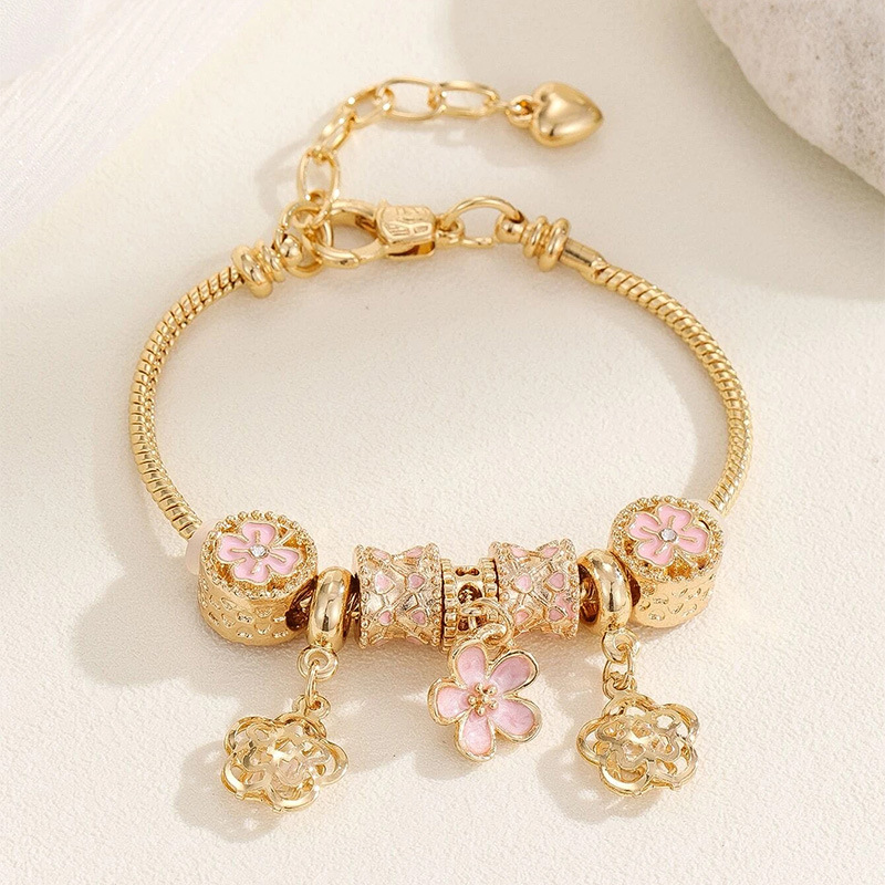 Pulsera Panjia Dora DIY cuentas explosivas transfronterizas de diamante de agua goteando flores accesorios de metal y colgante cadena de cobre