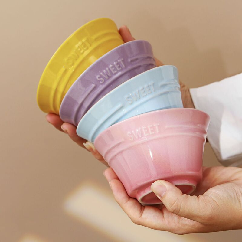 French Gradual Change Rice Bowl Nordic Ceramic Rainbow Bowl Household Dining Bowl Personalized Baking Bowl Oven Special Bowl