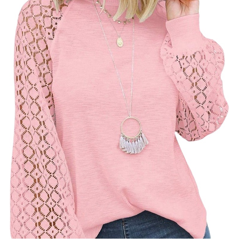 Nueva Blusa Holgada de Manga Larga con Cuello Redondo y Encaje para Mujer, Venta en Amazon 2026 image 1