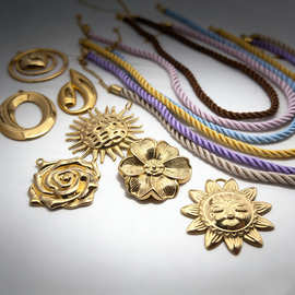 跨境新款轻奢夸张造型不锈钢吊坠配绳链配件女时尚高级感项链配件