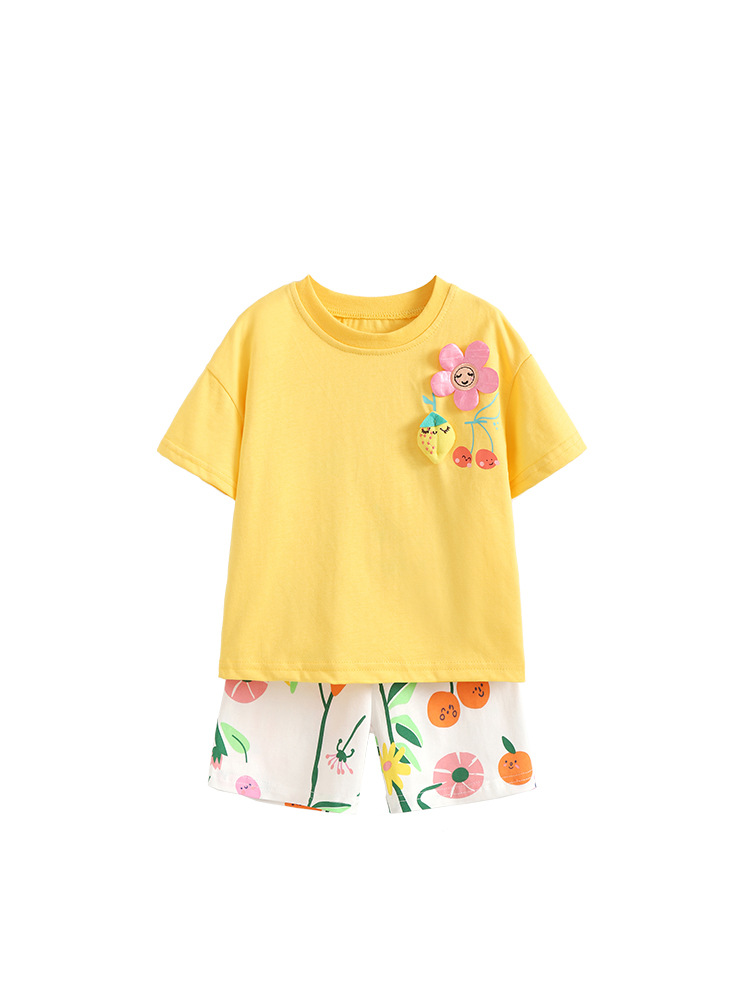Trajes de niñas malwee transfronterizos verano nuevo cuello redondo camiseta de manga corta adorable niñas para niños europeos y estadounidenses