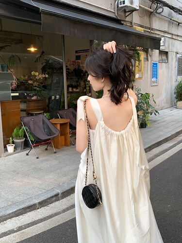 Summer sweet 2025 new style slimming fashion gentle style rice white medium and long suspender dress women's chic