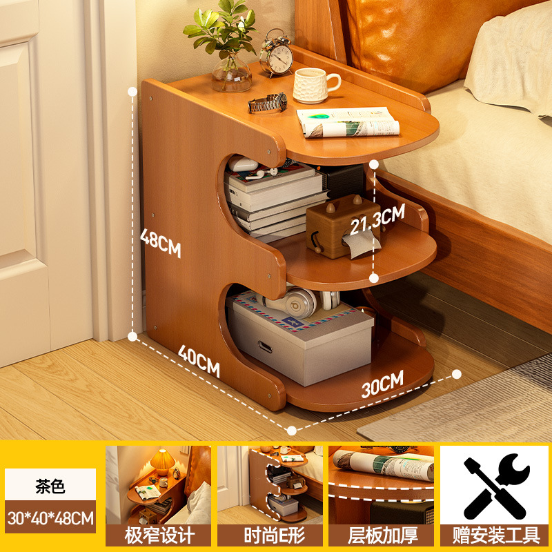 Mesa de cabezal de cama, armario de almacenamiento de hendidura, pequeño armario de lado de la cama, dormitorio doméstico, alquiler de habitaciones, estante de almacenamiento de acabado