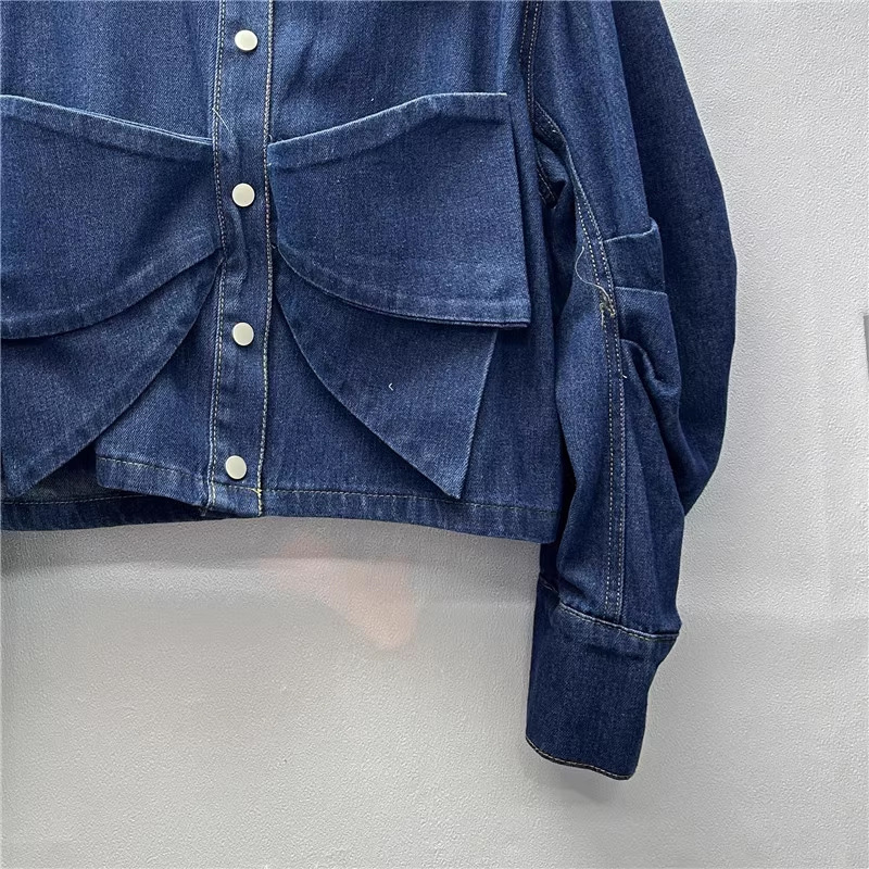 Camicia giacca in jeans da donna con fiocco e maniche lunghe_voghion.com