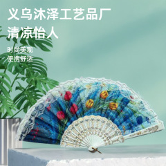 厂家直供跨境热卖白色花边扇女士礼品舞蹈高档道具折扇扇子折叠扇