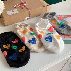 Women's Invisible Ship Socks for Summer, Thin and Cute Colorful Doodle Heart Non-Slip Cotton Socks